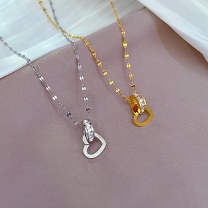 Collares de Acero Inoxidable con Circonia para Mujer, Diseño de Corazón y Círculo, Accesorios de Joyería, Venta al Por Mayor - Product Image 2