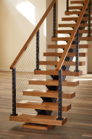YL METAL Garde-corps en câble à marches droites en bois de qualité supérieure pour intérieur, escalier flottant moderne avec éclairage LED, conception d'escalier