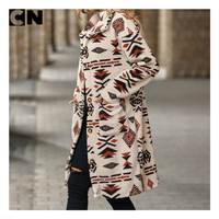 Usine de pull de certification BSCI 2 pièces en gros femmes Polyester Vintage Style bohème imprimé Long Cardigan pull manteau