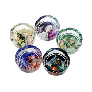 Glass Table Anime Ashtray Portable Funny Cigarette Pocket Smoking Accessories Creative Cartoon Cigar Gass Ashtray Set