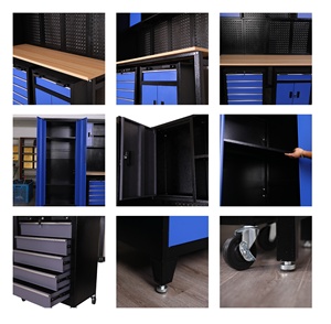 وحدات ورشة عمل تخزين المرآب طاولة عمل معدنية خزانات أدوات مدمجة مع سطح من الخشب الصلب - Product Image 2