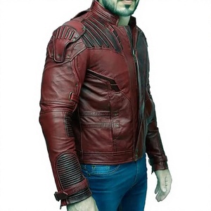 Men's Red Leather Heated Moto <b>Jacket</b> Front Logo Stand Collar Zipper Closure Slim Fit Biker Style Winter Wear - Product Image 4