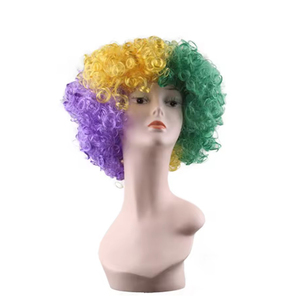 Perruques Afro Mardi Gras pour femmes et filles, longues, ondulées, résistantes à la chaleur, avec bonnet en maille élastique, synthétiques, pour cosplay et fêtes, couleurs violet, jaune, vert - Product Image 2