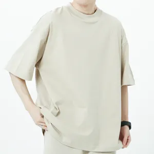 Factory Wholesale Custom Thick Collar 100% Cotton Tshirt White Solid Box Blank Tee Men Black Boxy Fit T Shirt