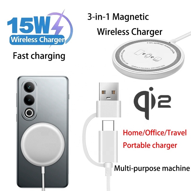 15W Magnetic Wireless Charger Dock for iPhone 17 16 15 14 13 12 Samsung USB C PD Fast Charging Pad Stand