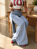 Jean large asymétrique déstructuré à taille croisée pour femme, bleu clair esthétique