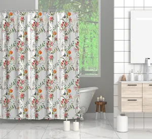 Özelleştirilmiş peva polyester kumaş banyo duş perdeleri ve kilim seti baskı 3d duş banyo perdesi ev otel