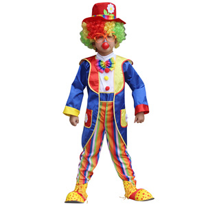 Kids <b>Halloween</b> Clown Costume Set With Hat <b>Wig</b> Nose Glasses Colorful Party Outfit - Product Image 2