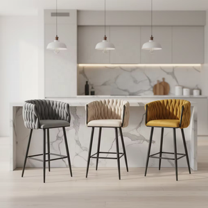 Taburete de Bar Moderno de Terciopelo con Respaldo Alto y Patas de Metal Negro Resistentes, con Pedal Estable <span class=keywords><strong>para</strong></span> Uso en Bares Domésticos y Hoteles - Product Image 2