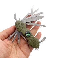 Outils multi-usages pour le camping 11 en 1 Poignée en caoutchouc Pliage Mini multi-outils Couteau tactique en acier inoxydable avec boussole