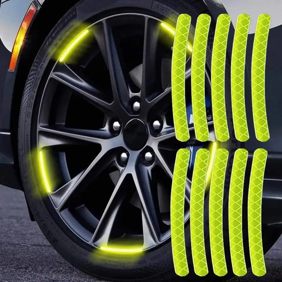 Adesivo riflettente per mozzo della ruota dell'auto adesivo riflettente per cerchioni della bici colorato bagliore al buio per accessori per la guida notturna