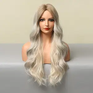 Cheap Long Loose Body Wave Gradient Grey Lace Front Wig Glueless Synthetic Heat Resistant Fiber Wigs Pre Plucked with Baby Hair