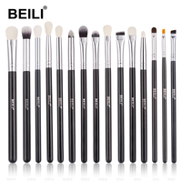 15 Pcs Set Kuas Rias Mata Bulu Kambing Hitam Premium Presisi Profesional untuk Detailing Eyeshadow, Eyeliner, dan Pembentukan Alis