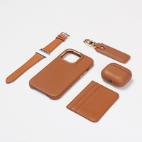 Conjunto de Accesorios para Teléfono, Incluye Correa de Reloj de Cuero, Llaveros de Cuero, Tarjetero y Funda de Cuero para Teléfono