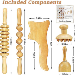 Masseur de cuir chevelu en bois Guasha et ensemble de thérapie corporelle complète avec bâton de massage pour soulager les douleurs musculaires (à brancher) - Product Image 2