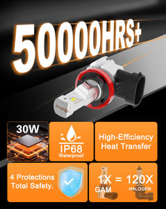 Bombillas LED H8 para Faros Antiniebla, 3000K, Amarillo Ámbar Dorado, 30W, Diseño sin Ventilador, 5000LM, IP68, Impermeables, Todo <span class=keywords><strong>en</strong></span> Uno - Product Image 3