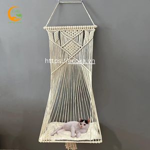 Hamaca Clásica Rectangular de Macramé para Gatos, Cama Colgante con Cojín, Kit de Cesta Colgante de Cuerda de Algodón Tejida a Mano, Diseño Sólido, Fácil de Colgar en la Pared - Product Image 3