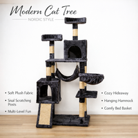 Arbre à chat multi-niveaux en velours écologique de qualité supérieure avec poteaux en sisal pour chatons et chats adultes, idéal pour l'intérieur