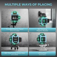 4D 16 Lignes 360 °   Niveau laser vert auto-nivelant avec télécommande et 2 batteries, pour la construction et le carrelage