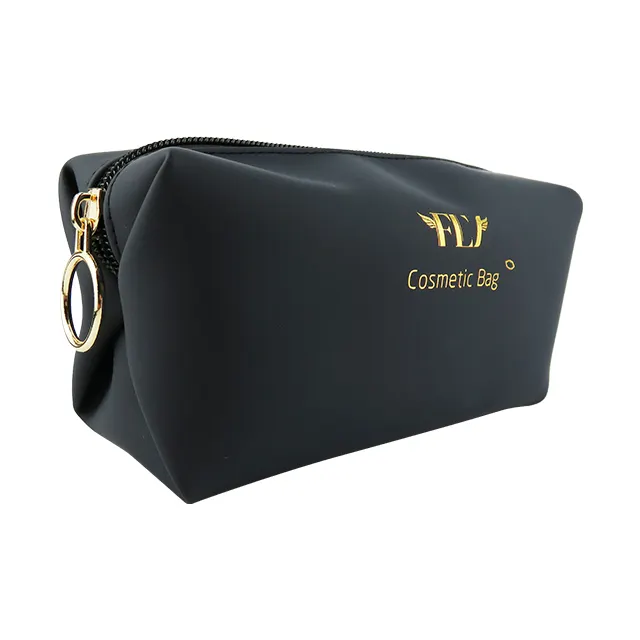 Custom Logo Large Capacity Black Leather Beauty Makeup Pouch High Quality Soft PU Cosmetic Bag