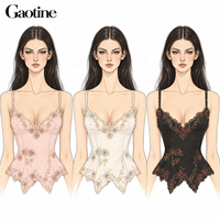 Hauts bustiers corset sans manches à ourlet foulard et appliques en dentelle pour femmes, personnalisés OEM ODM, pour tenues de soirée, vente en gros d'été