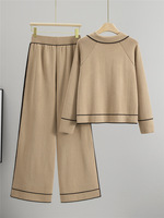 Ensemble élégant pour femmes, cardigan à boutons en tricot et pantalon ample en tricot, deux pièces, tenue pull