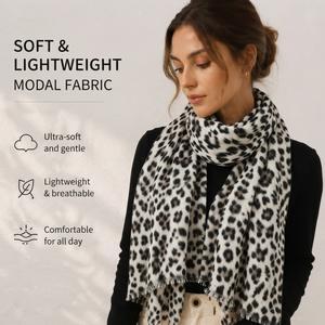 Custom Printed Modal Scarf Soft Lightweight Leopard Pattern <b>Shawl</b> <b>Wrap</b> for Women OEM ODM Manufacturer - Product Image 2