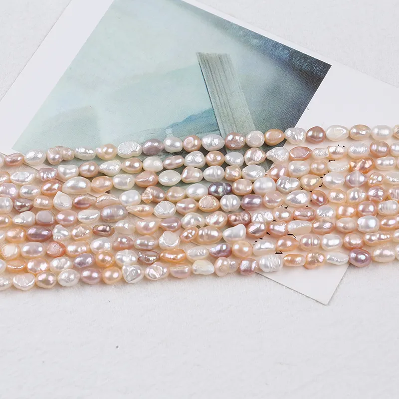 AA 6-7mm White Pink Purple Mixed Colour Best Quality Good Lustre Side Drilled Hole Baroque Pearl Strand Necklace