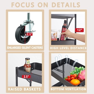 <span class=keywords><strong>Chariot</strong></span> de rangement multicouche pour la <span class=keywords><strong>maison</strong></span> et la cuisine <span class=keywords><strong>Chariot</strong></span> pliant multifonctionnel <span class=keywords><strong>Chariot</strong></span> à main roulant à 3 couches avec roues - Product Image 4