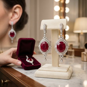 Mehrajudin Gems Russian Style Bridal Dainty Oval Shape Ruby Sterling <b>Silver</b> <b>Stud</b> <b>Earrings</b> Set Vintage Wedding Christian - Product Image 1