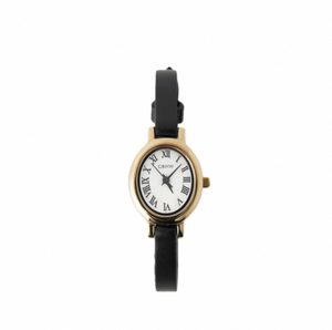 Montre-bracelet classique en cuir GBHW Ellipse, or noir, montre à quartz, boîtier en acier inoxydable de luxe, élégante montre de mode - Product Image 1