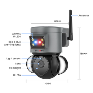 กล้องวงจรปิด Sectec 4MP 4G อัจฉริยะ สำหรับภายนอกอาคาร ติดตามอัตโนมัติ PTZ 4G IP 2K พร้อมไฟส่องสว่างสีแดงน้ำเงินและสัญญาณเตือนภัย - Product Image 2