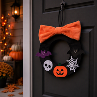 Décoration de porte d'Halloween personnalisée en gros, guirlande réutilisable en coton avec motifs de citrouille, fantôme et sorcière pour porche d'entrée
