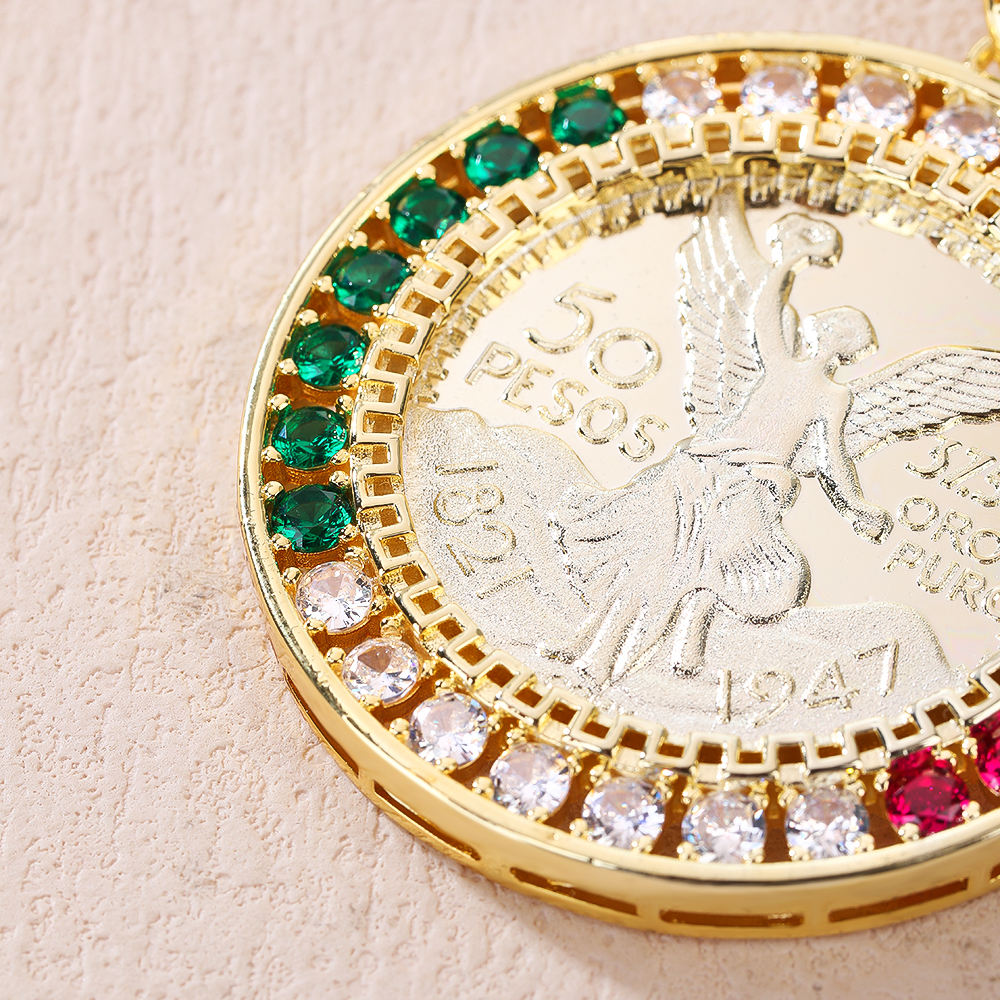 어린이 종교 성지 펜던트 50 멕시코 페소 골드 코인 디자인 베젤 세팅 지르콘 황동 소재| Alibaba.com