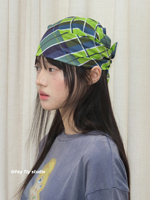 Écharpe carrée vintage en coton pur à carreaux verts, foulard fin et respirant pour femme, accessoire polyvalent pour le printemps et l'été
