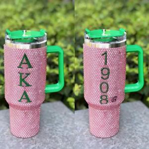 Bicchieri Termici Personalizzati da 40oz a Doppia Parete Sottovuoto, Ecologici, Antifuoriuscita, in Acciaio Inossidabile, con Strass Delta Sigma Theta, Stile Greco - Product Image 4