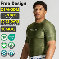 Tontons Factory – Nouveaux T-shirts et collants de compression sportifs personnalisés pour hommes, uniforme de BJJ, Rash Guard vert à manches courtes en polyester