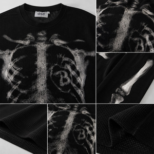 Maglia da uomo a maniche lunghe in maglia waffle con stampa scheletro toracico, stile gotico streetwear, personalizzabile con logo, all'ingrosso - Product Image 4