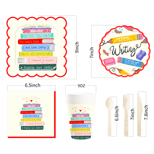 DAMAI - Juego de Vajilla Desechable para Fiestas Infantiles, Regreso a Clases, Juego de Vajilla Desechable para Fiestas, Platos, Vasos y Servilletas de Papel - Product Image 6