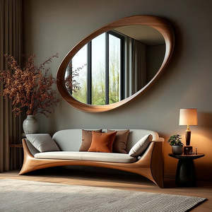 Hiện đại cổ điển phong cách gỗ rắn không thường xuyên treo tường gương mới Trung Quốc Zen nhà phòng khách trang trí đầy đủ chiều dài gương - Product Image 1