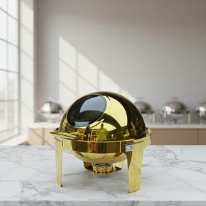 Scaldavivande Rotondo in Acciaio Inox Dorato <span class=keywords><strong>di</strong></span> Alta Qualità <span class=keywords><strong>da</strong></span> 6 Litri con Coperchio <span class=keywords><strong>a</strong></span> Rullo e Finestra Trasparente per Matrimoni - Product Image 4