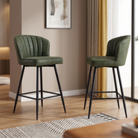 Tabouret de bar avec dossier à ailes capitonné en similicuir, chaise de bar haute avec repose-pieds pour îlot de cuisine, café, hôtel, restaurant