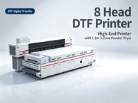 Imprimante DTF 8 têtes avec sécheur de poudre 3 zones de 1,2 m, machine d'impression directe sur film pour T-shirts sans buse