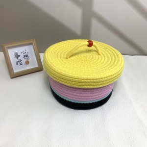 Woven <b>Storage</b> <b>Basket</b> With Lid Round Cotton <b>Rope</b> Covered Organizer For Desktop Living Room Entryway Coffee Table Cosmetics - Product Image 4