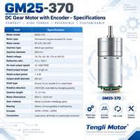 Moteur à engrenages CC Tengli GM25-370 avec encodeur, diamètre extérieur 25 mm, 12 V 24 V, détection de vitesse pour véhicules auto-équilibrés