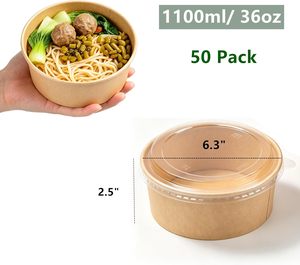 Round 1000 34oz Food Grade Disposable Paper Plates & Bowls for Rice Snack Salad Takeaway <b>Containers</b> Food Packaging - Product Image 2