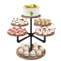 Support de présentation de desserts en bois à plusieurs niveaux pour les fêtes d'anniversaire des enfants et la présentation de gâteaux aux fruits dans la boulangerie à domicile