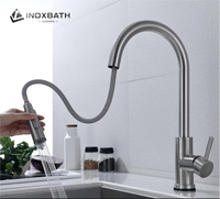 Robinet mélangeur de cuisine monocommande 3 voies en acier inoxydable 304, eau chaude et froide, finition brossée, extractible pour éviers de cuisine domestiques