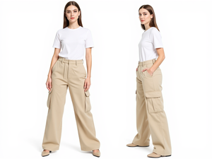 Pantaloni <span class=keywords><strong>Cargo</strong></span> da <span class=keywords><strong>Donna</strong></span> a Vita Alta, Gamba Larga Unisex, Casual con Tasche Multiple - Product Image 4
