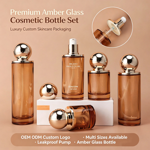 ขวดน้ำหอมแก้วสีเหลืองอำพันขนาด30มล. 50มล. 100มล. แบบพกพาขวดน้ำหอมแก้วใสทรงกลมพร้อมบรรจุภัณฑ์ - Product Image 1